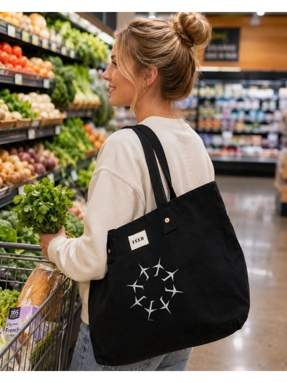 FEED Three Blade Canvas Sustainability Reusable Grocery Tote, RARE!, Large